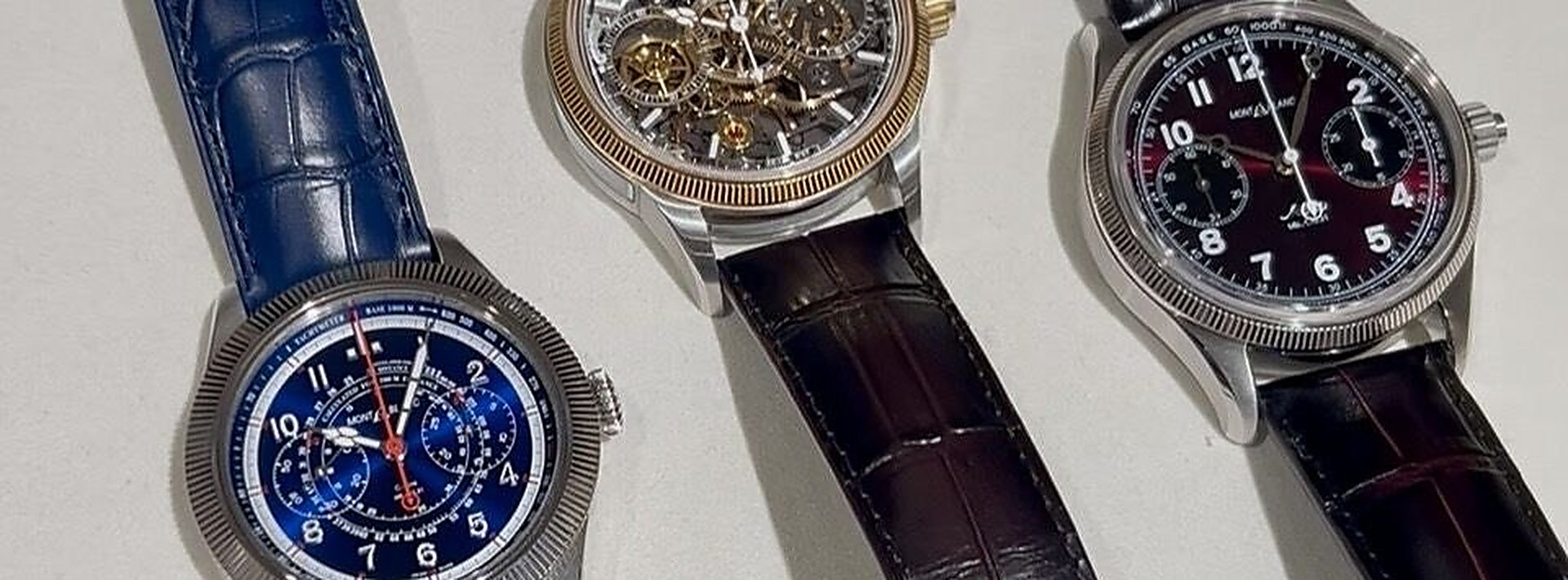 Trois chronographes Montblanc 1858 alignés, bannière de l'article sur la soirée aux Champs-Élysées