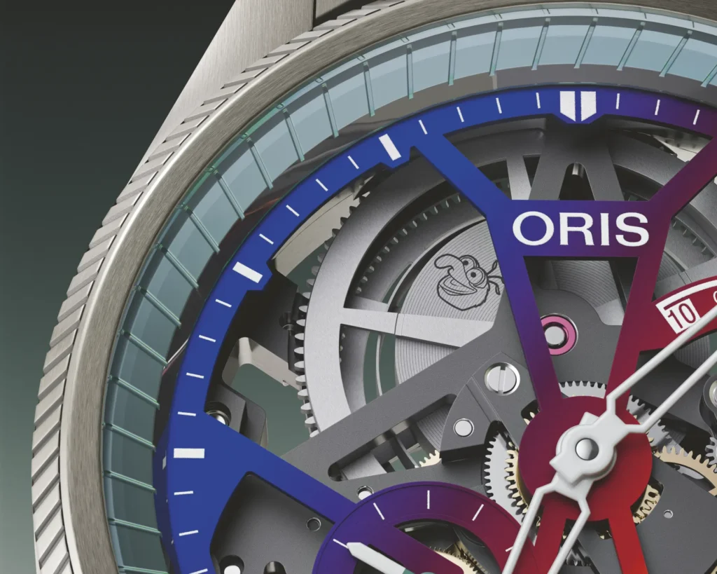 Oris ProPilot X Gonzo Edition Détail du cadran et du barillet ouvert de l’Oris ProPilot X Gonzo