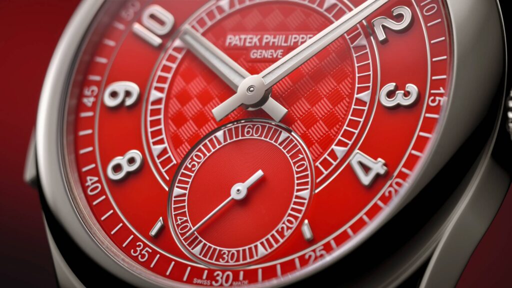 Patek Philippe dévoile sept éditions limitées à Milan Le cadran rouge laqué de la Patek Philippe 7047G-010, répétition minutes, édition Milano 2026